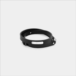 Diesel Black Leather & Stainless Steel Stackable Bracelet