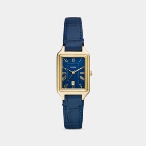 Fossil Raquel Gold Plated Stainless Steel Blue Leather Watch 01