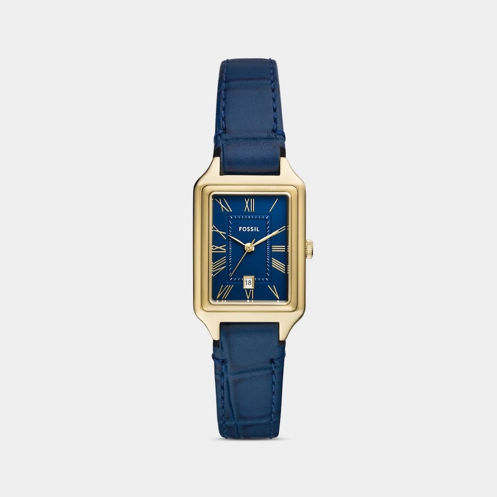 Fossil Raquel Gold Plated Stainless Steel Blue Leather Watch 01