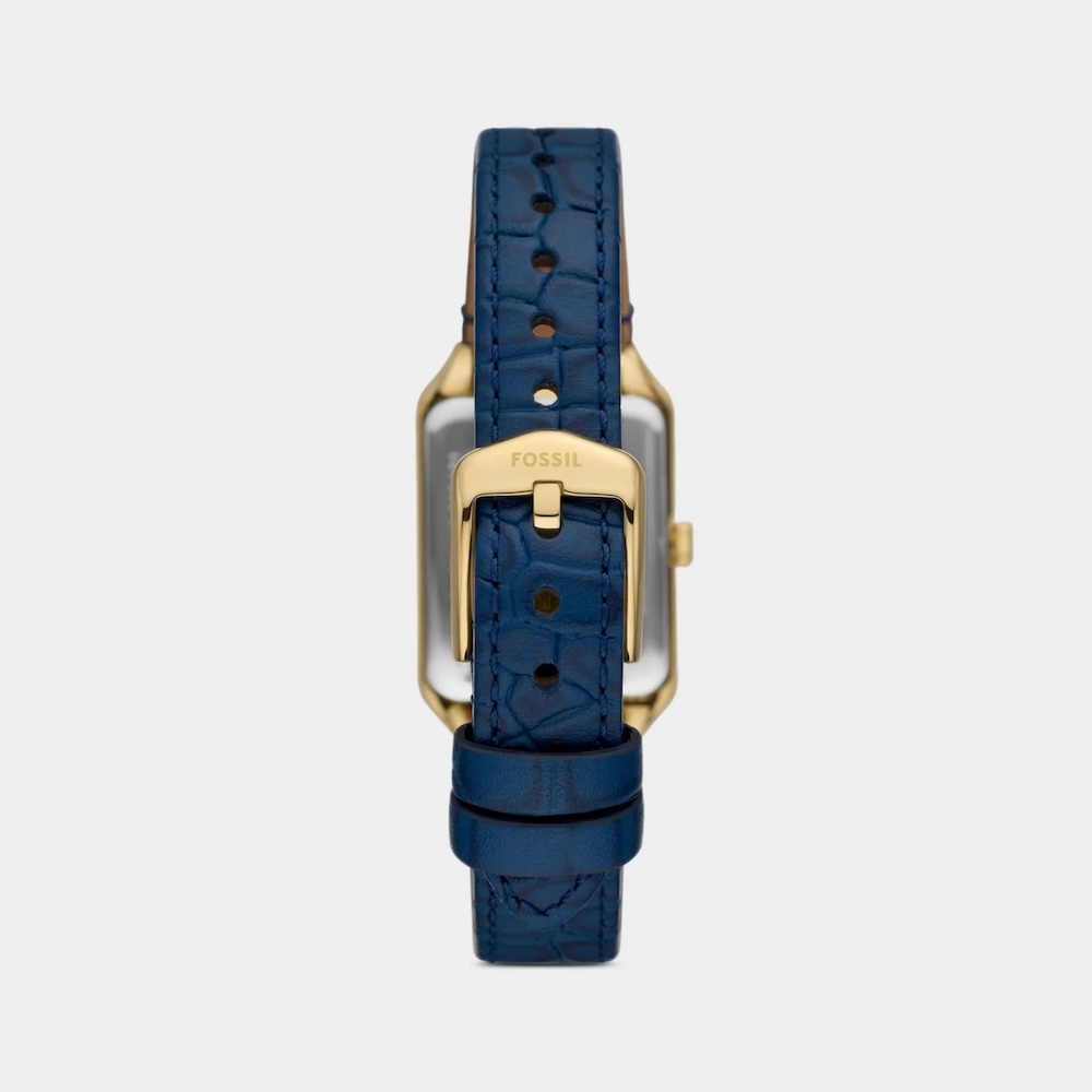 Fossil Raquel Gold Plated Stainless Steel Blue Leather Watch 02