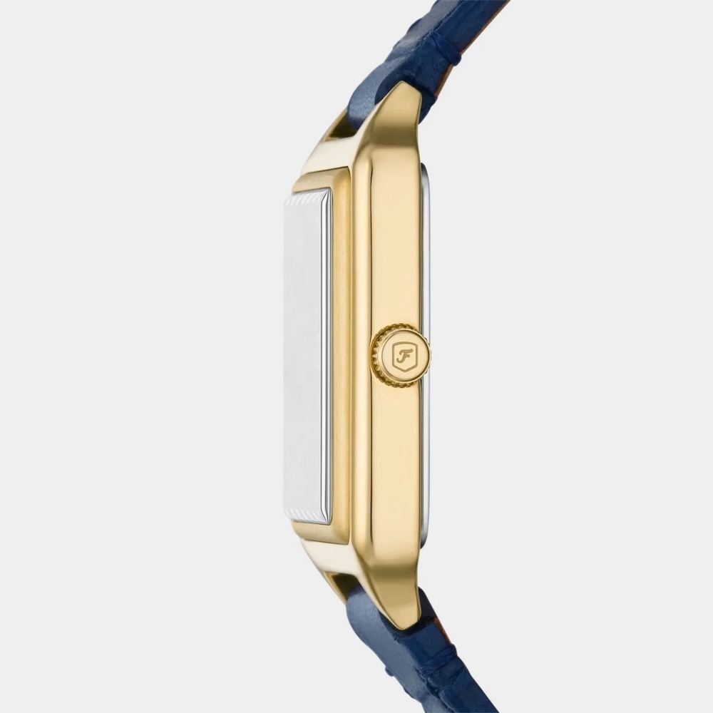 Fossil Raquel Gold Plated Stainless Steel Blue Leather Watch 03