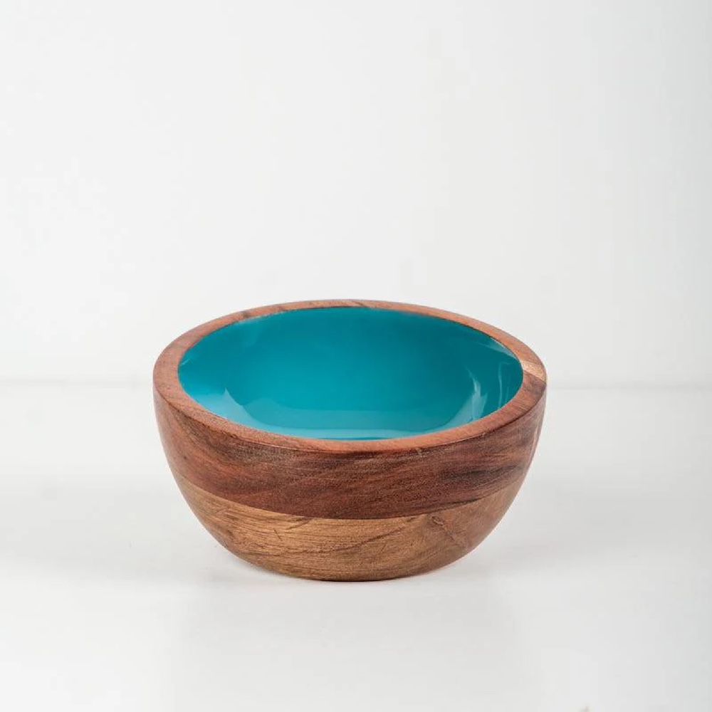 Acacia Wood Mini Bowl with Enamel inlay - Ocean/Natural 01