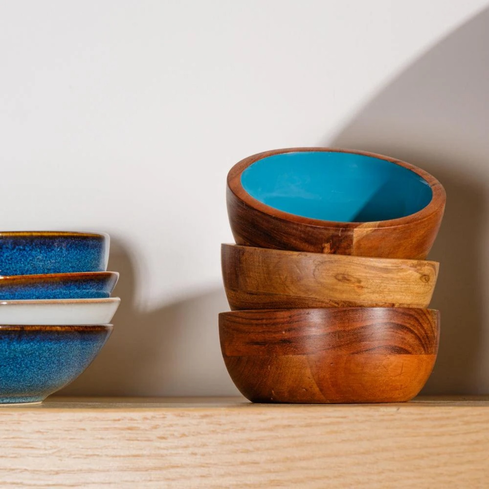 Acacia Wood Mini Bowl with Enamel inlay - Ocean/Natural 02
