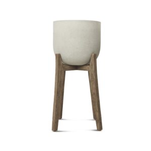 Planter Ficonstone Rough Cement Acacia Wood Stand 01